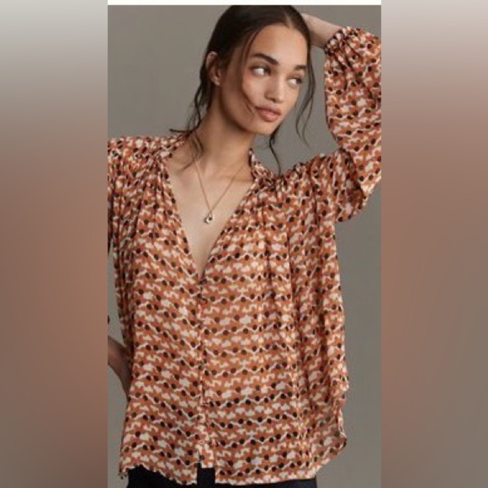 Anthropologie Estela Sheer Printed Blouse
